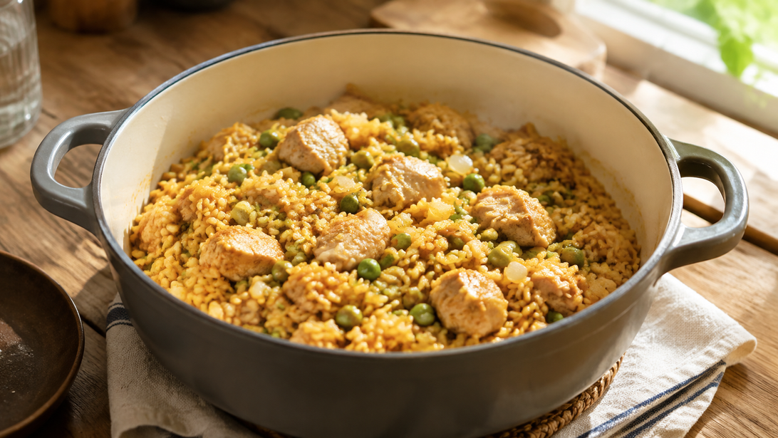 One-Pot-Hähnchen mit Reis appetitlich angerichtet