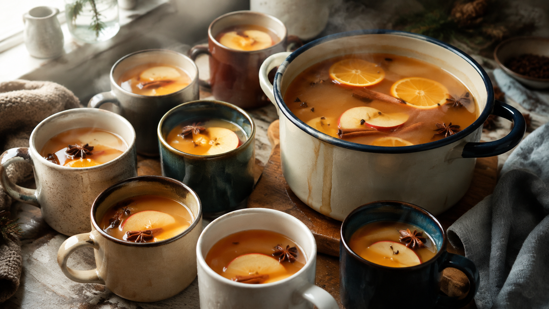 Warmer alkoholfreier Apfelpunsch mit Zimtstangen